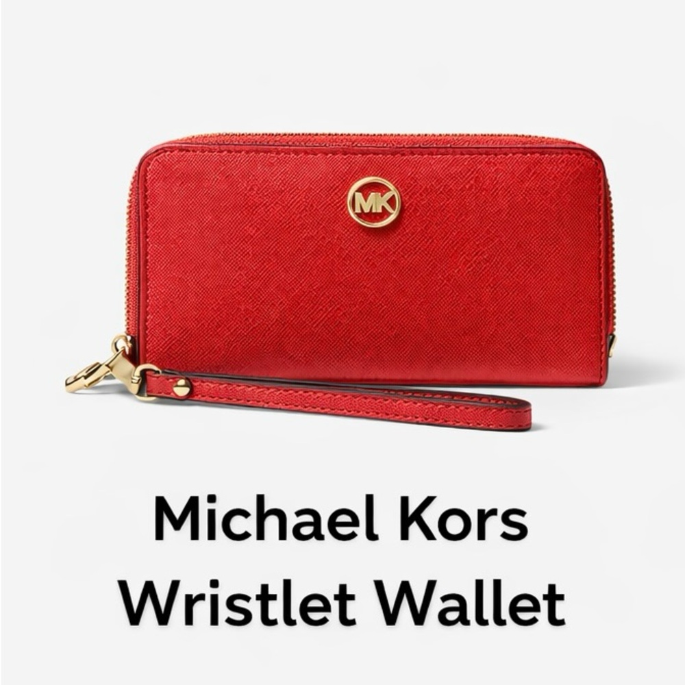 Michael Kors Scarlet Red Wristlet with Gold Accents